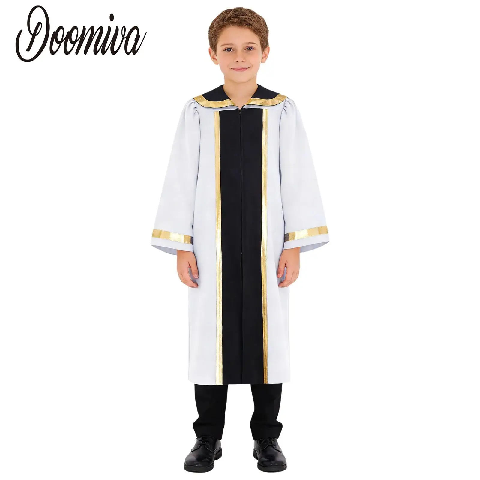 

Kid Boys Praise Choir Robe Dresses Priest Clergy Church Minister Long Sleeve Gown Liturgical Worship Dresses for Halloween Party