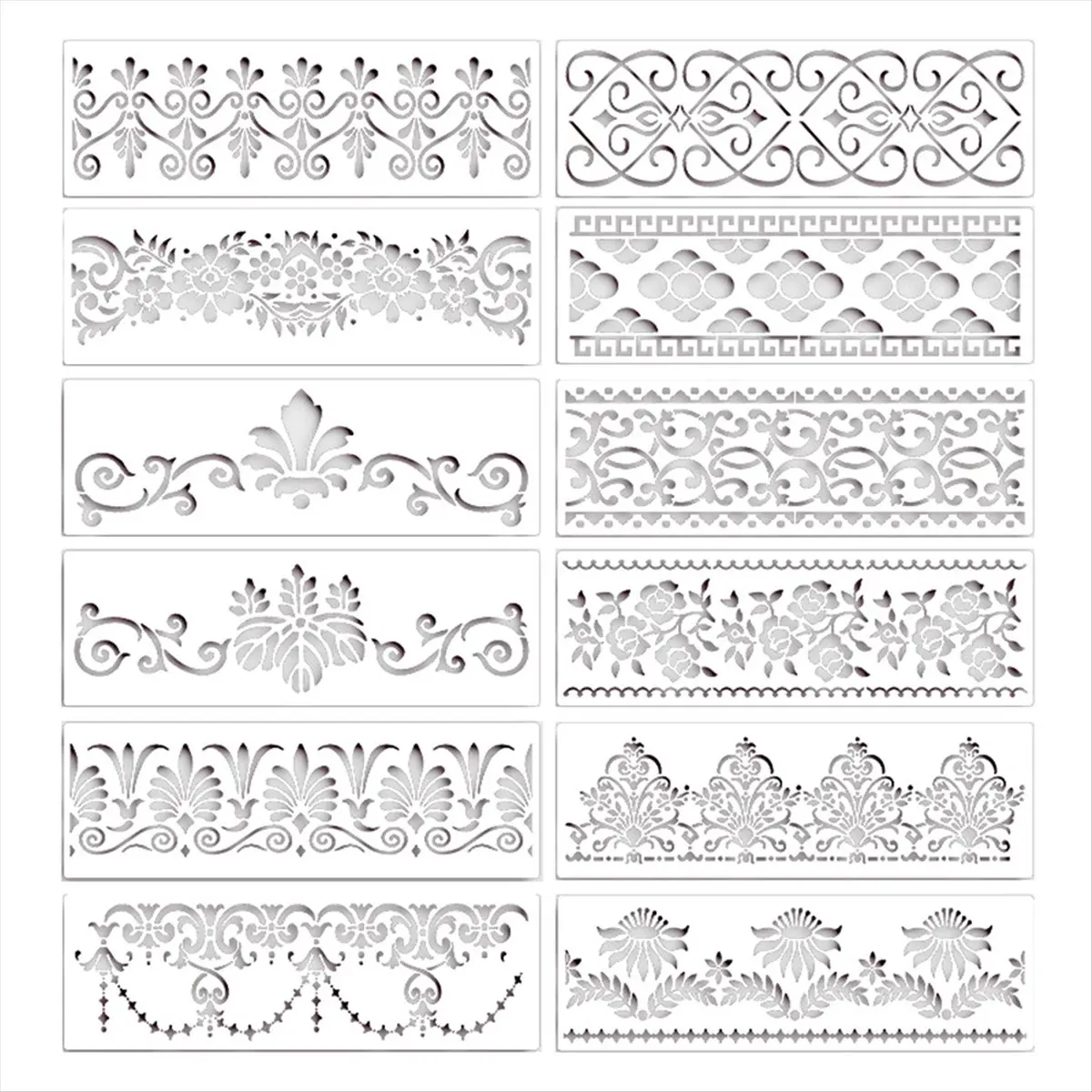 A74U 12Pcs Flower Border Stencils Mandala Stencils Reusable Cut Painting Templates for DIY Craft Stencils, 12 x 3.9 Inch