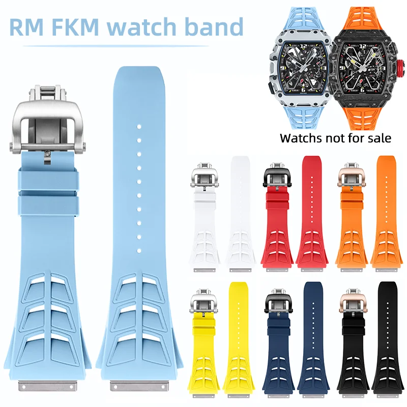 

RM030 RM35-01 35-02 35-03 RM055 Мужской ремешок из фторкаучука RM12-01 RM21-02 Ремешок для часов со складной пряжкой и плавником акулы для Richard Mille