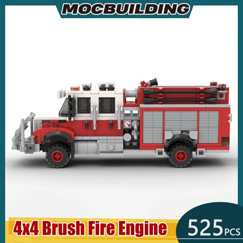 4x4 Brush Fire Engine Model MOC Building Blocks DIY Assemble Bricks City Transportation Vehicle Educational Toys Gifts 525PCS