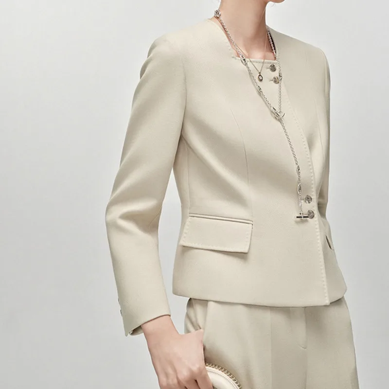 HKSH Spring Autumn New Women Blazer Single Breasted Elegant Tide Slimming Coat Solid Color Draped Office Lady Suit Pants HK12904