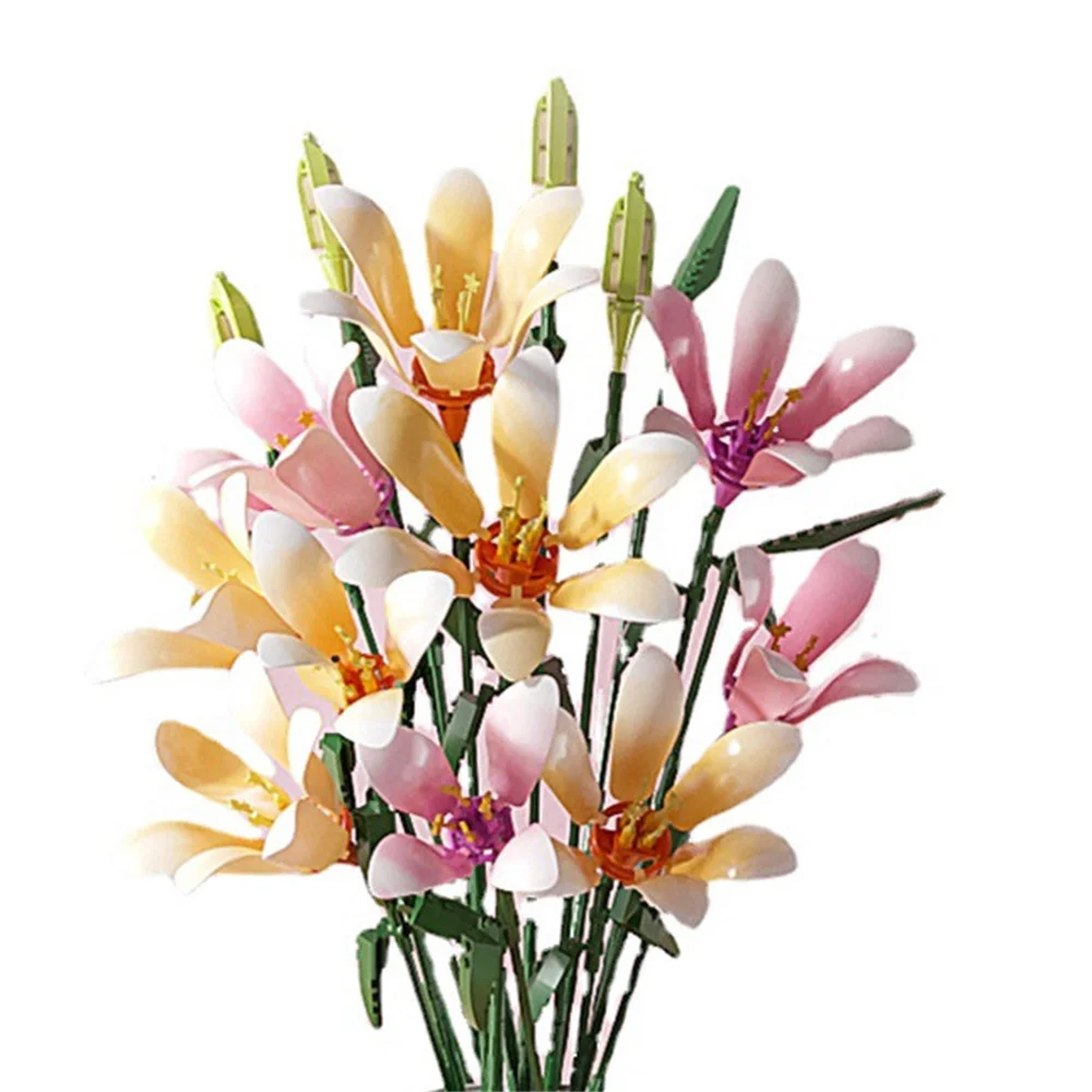 MOC Fomantic Lily Plant Flower Building Blocks Set Simulation Bouquet Home Display Decor Toys Gift For Children Birthday Gifts