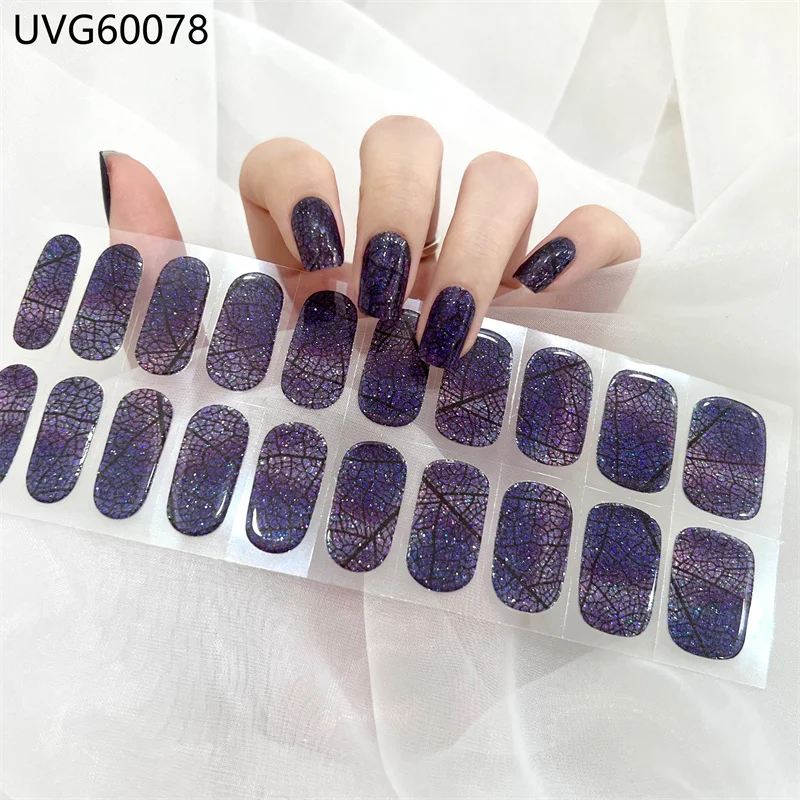 22Tips/Sheet Multicolor Decals Nail Stickers for UV Lamp Full High Quality Semi Cured Gel Nails Strips Nail art decorations