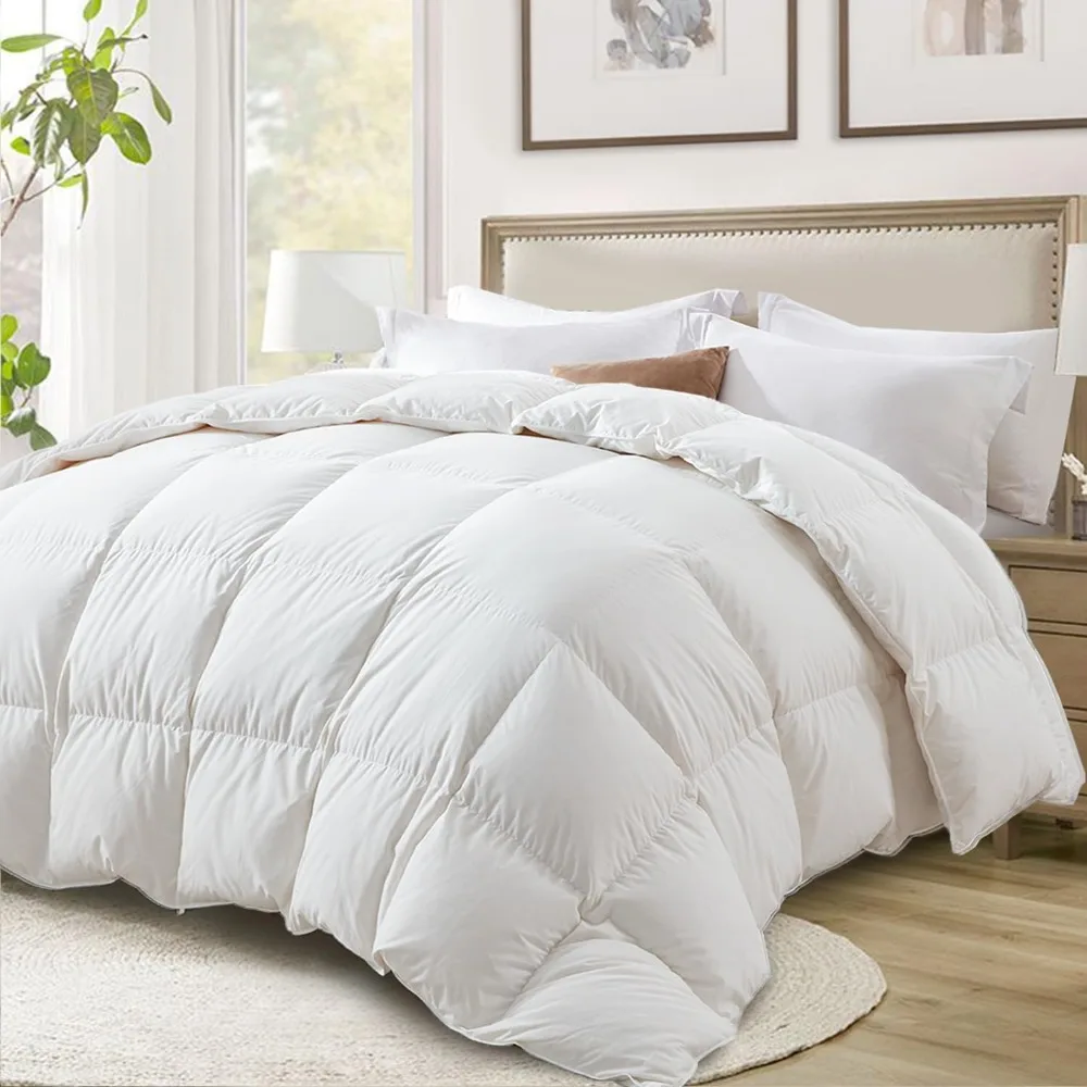 Ultra-Soft Down Feather Comforter ,Luxurious Hotel Collection Fluffy Duvet Insert for All Season,Medium Weight with Corner Tabs