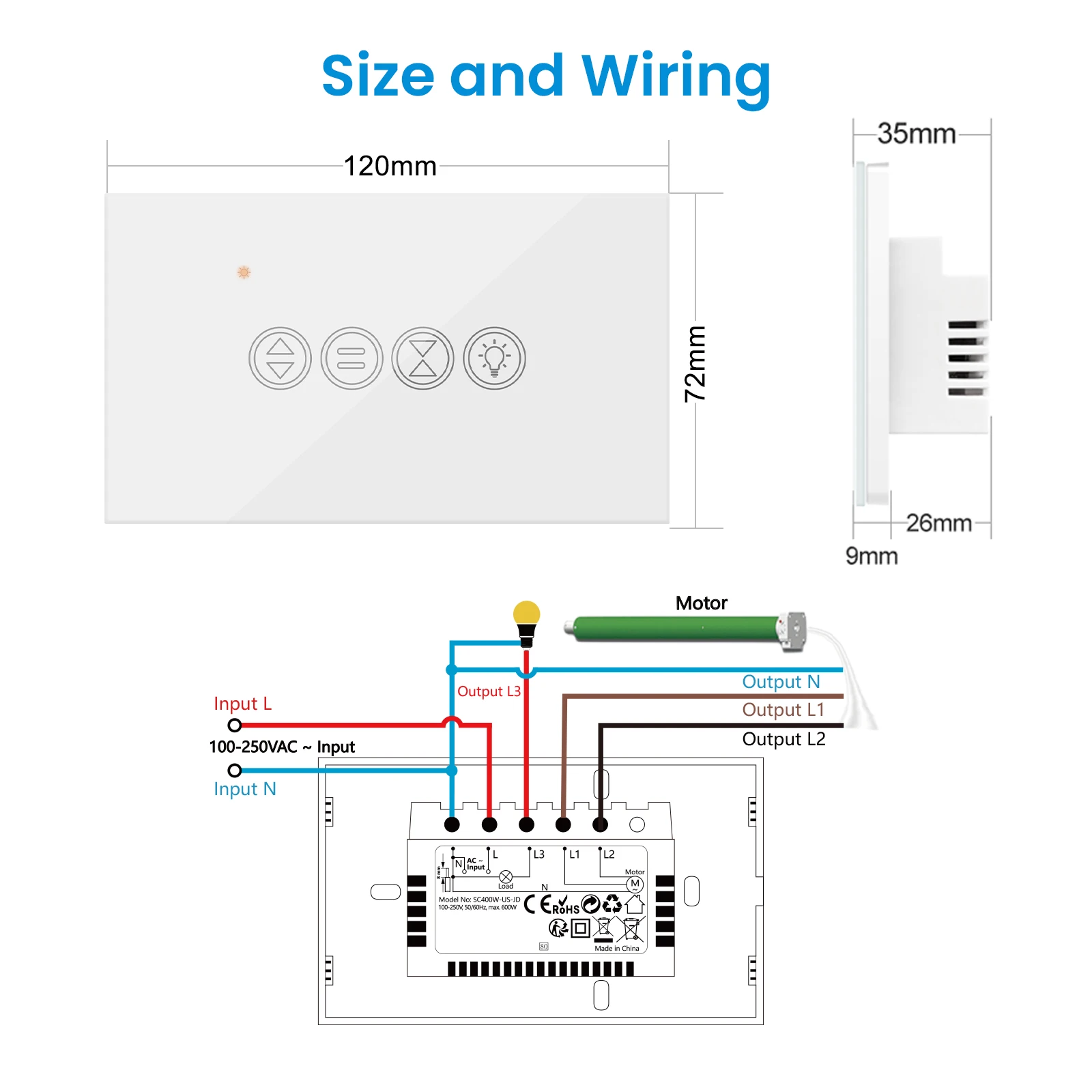 Interruttore per tapparella per tende Tuya ZigBee con luce aggiuntiva Smart Life App telecomando funziona con Home Assistant Alexa