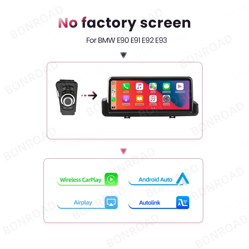 Bonroad Draadloze Carplay Android Auto Multimedia Speler Autoradio Voor Bmw 3 Series E90 E91 E92 E93 Touchscreen Met Bluetooth - afbeelding 1