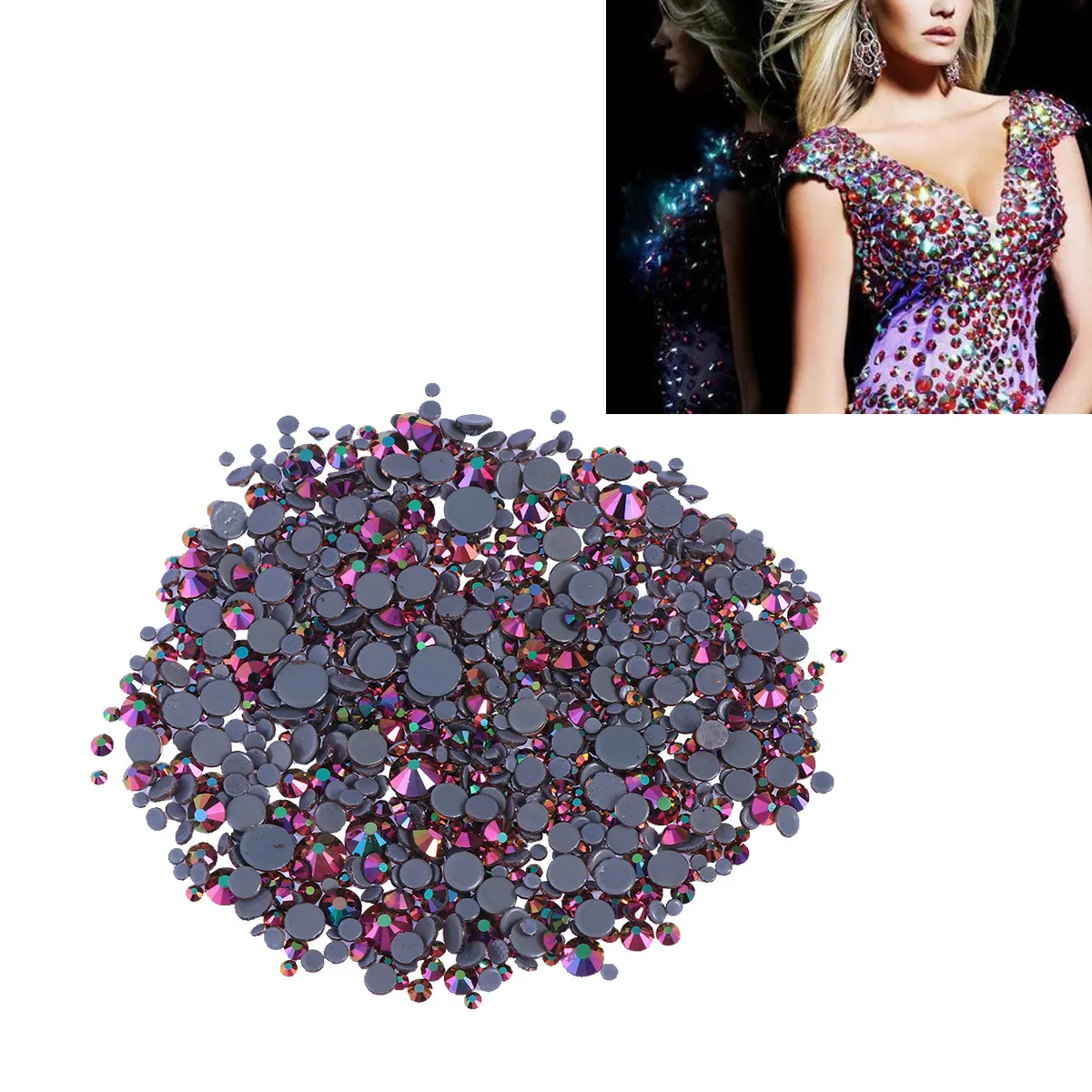 

1000 шт. Смешанные размеры хрустальных стеклянных бусин с плоским основанием, стразы для рукоделия и декора - разноцветные, блестящие