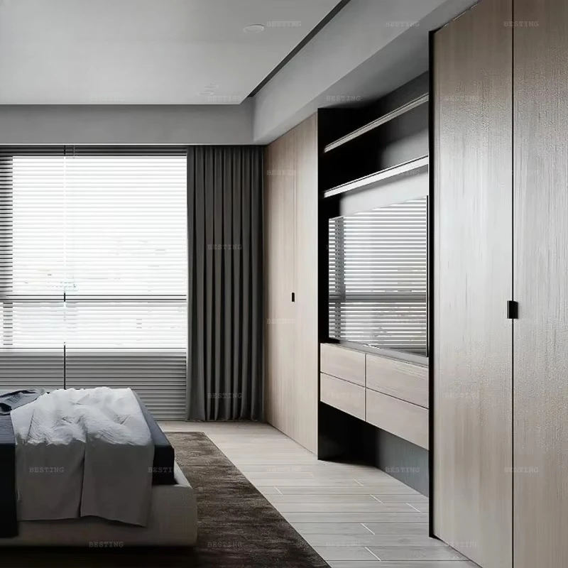 Modern minimalist design custom bedroom TV cabinet background wall wardrobe set