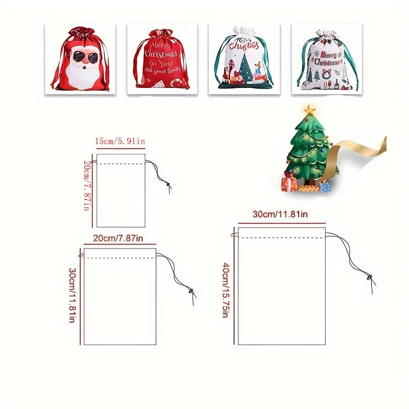 9pcs Christmas Gift Bags With Drawstring - Red Cloth Candy & Apple Packaging For Holiday Parties And Events