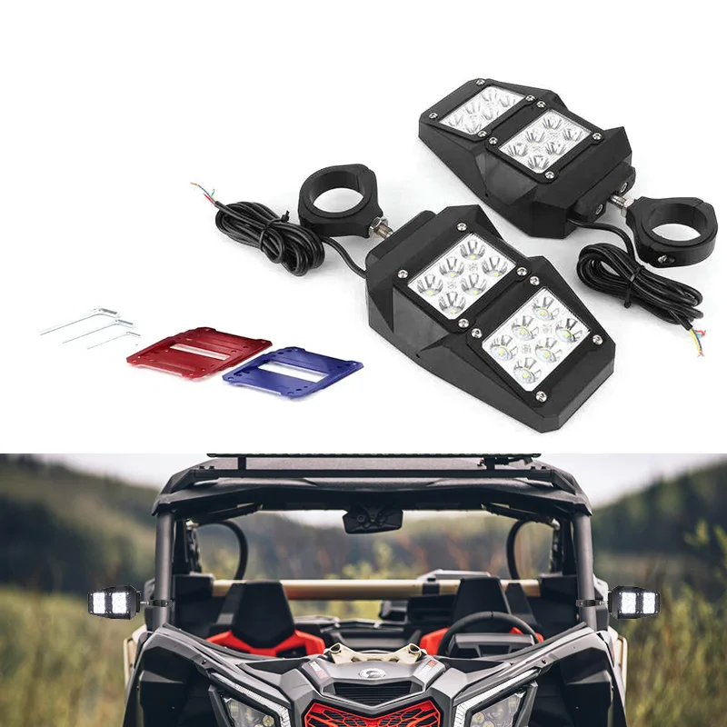 UTV Offroad LED Spot Light Side Rear View Mirrors For 1.75-2 Inch Roll Bar Cage for Polaris RZR XP 900 1000 for Can Am X3