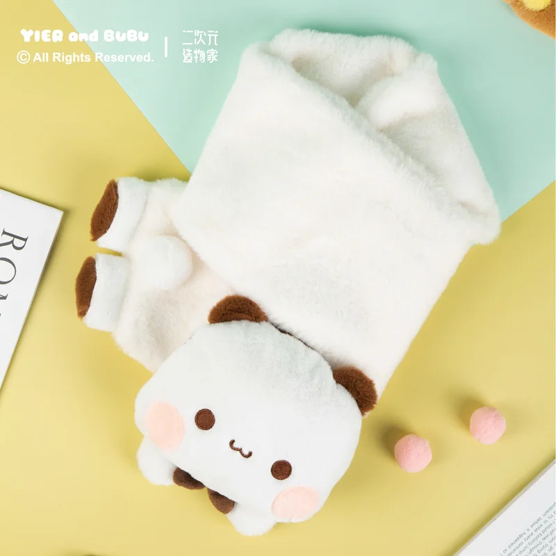 

Cartoon Yier and BUBU co-branded winter white scarf cute thick plush warm cute scarf winter gift for friends