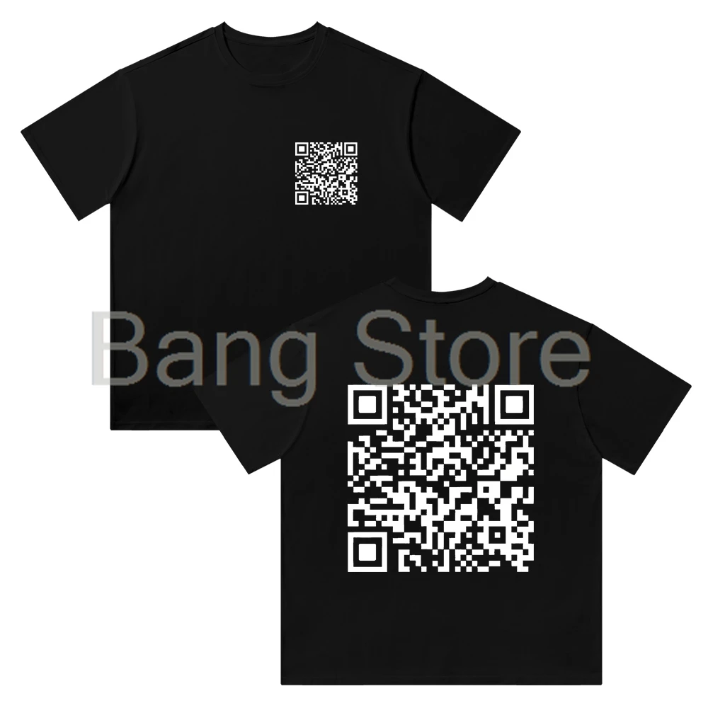 Funny QR Code Cotton Tee Unisex T-shirt Crewneck Short Sleeve Tops