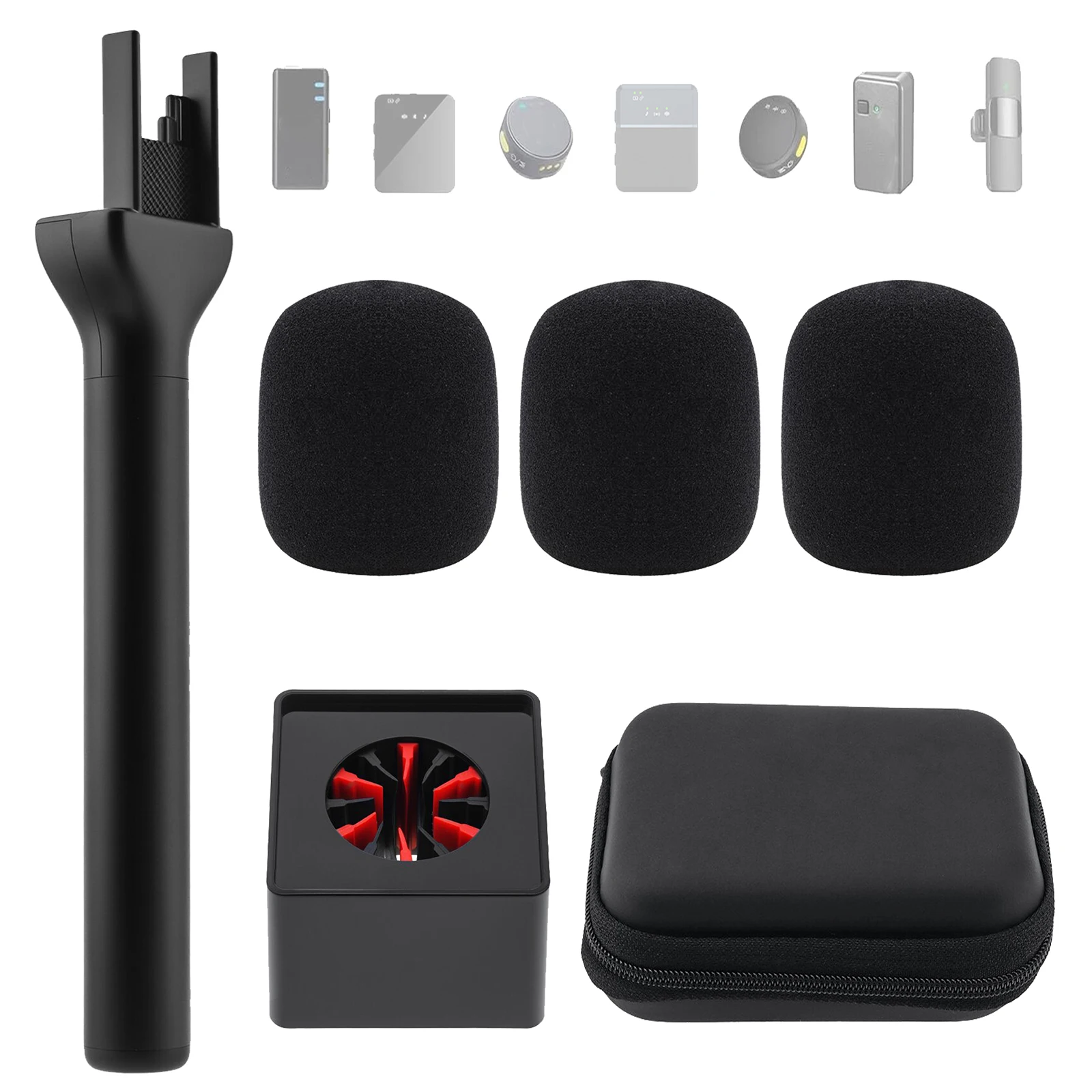 

Microphone Handheld Stand Mic Handle for Universal Wireless / Lavalier Mic, Mic Holder with 3 Pop Filter for Vlogging, Interview