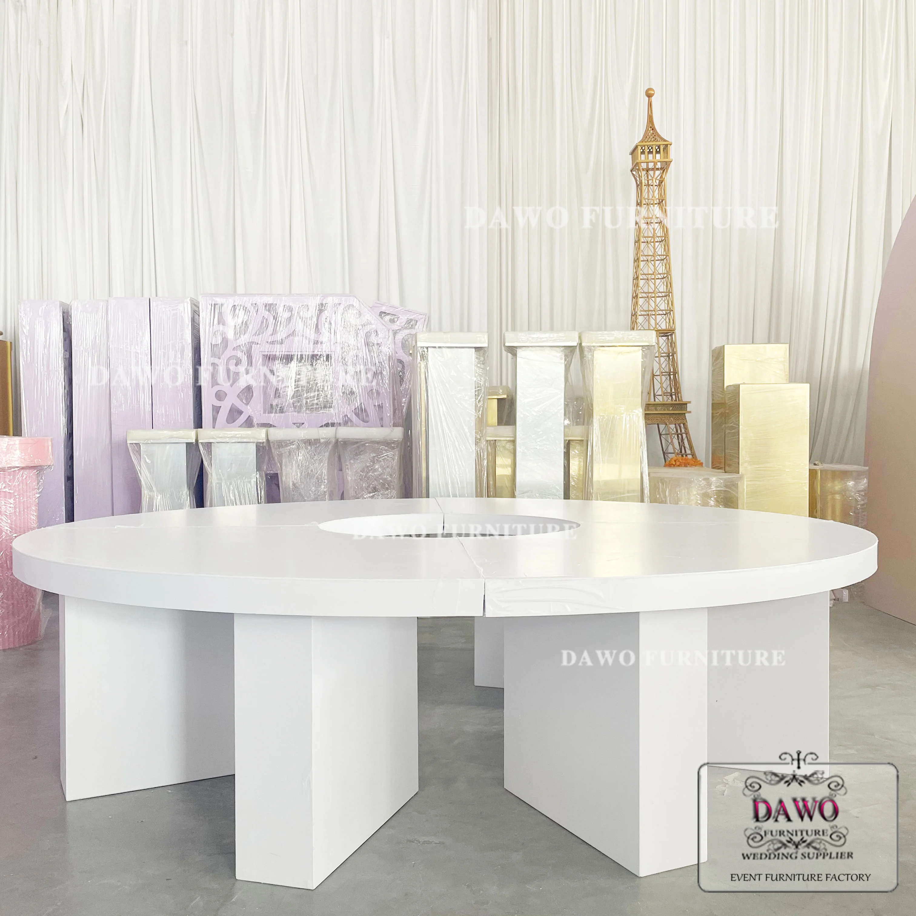 طاولة أطفال للأطفال من البلاستيك الأبيض Mdf طاولة حفلات مستديرة كبيرة #3