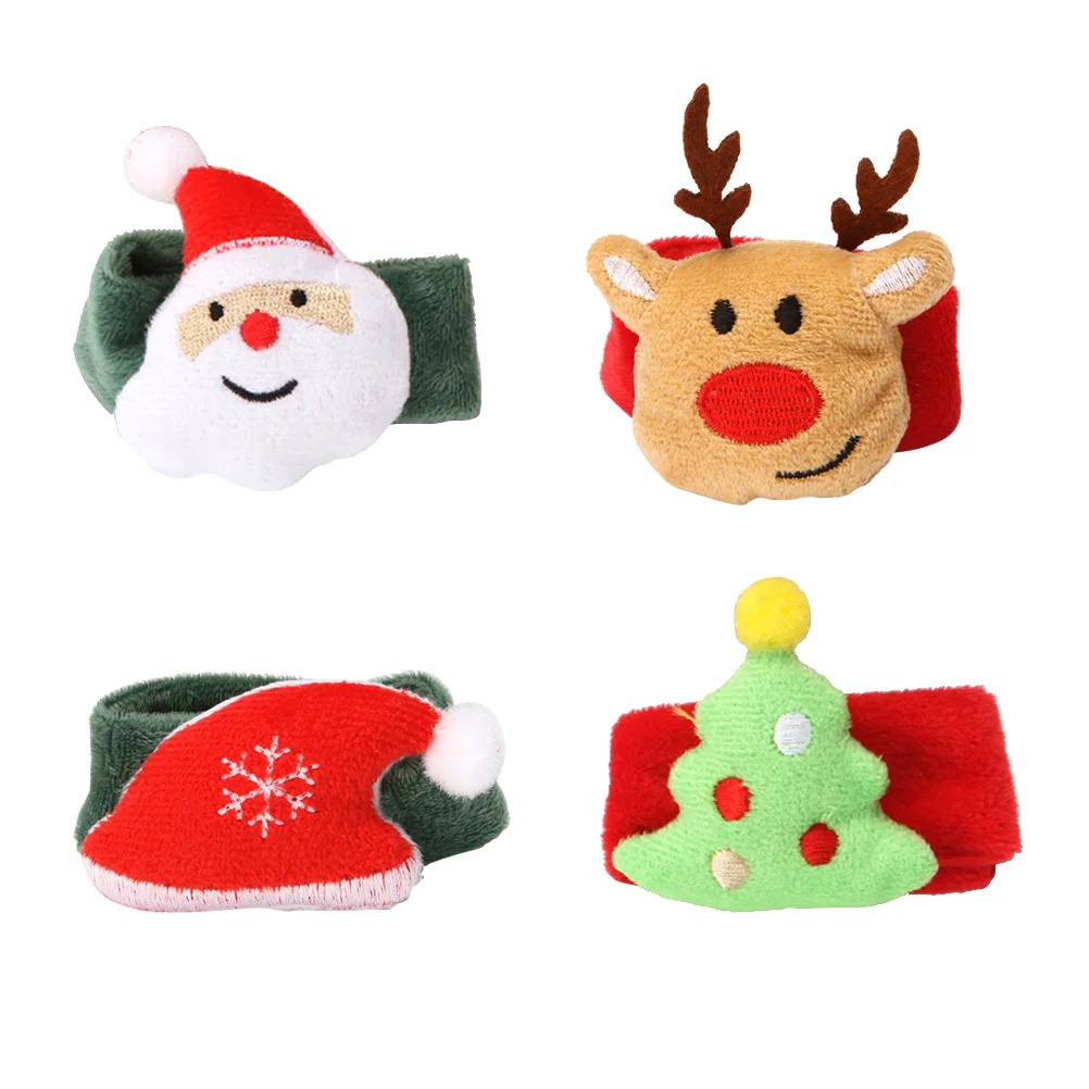 Bracelets à claquettes de Noël, père Noël, wapiti, arbre de Noël, chapeau, bracelet, décorations de Noël, 4 pièces