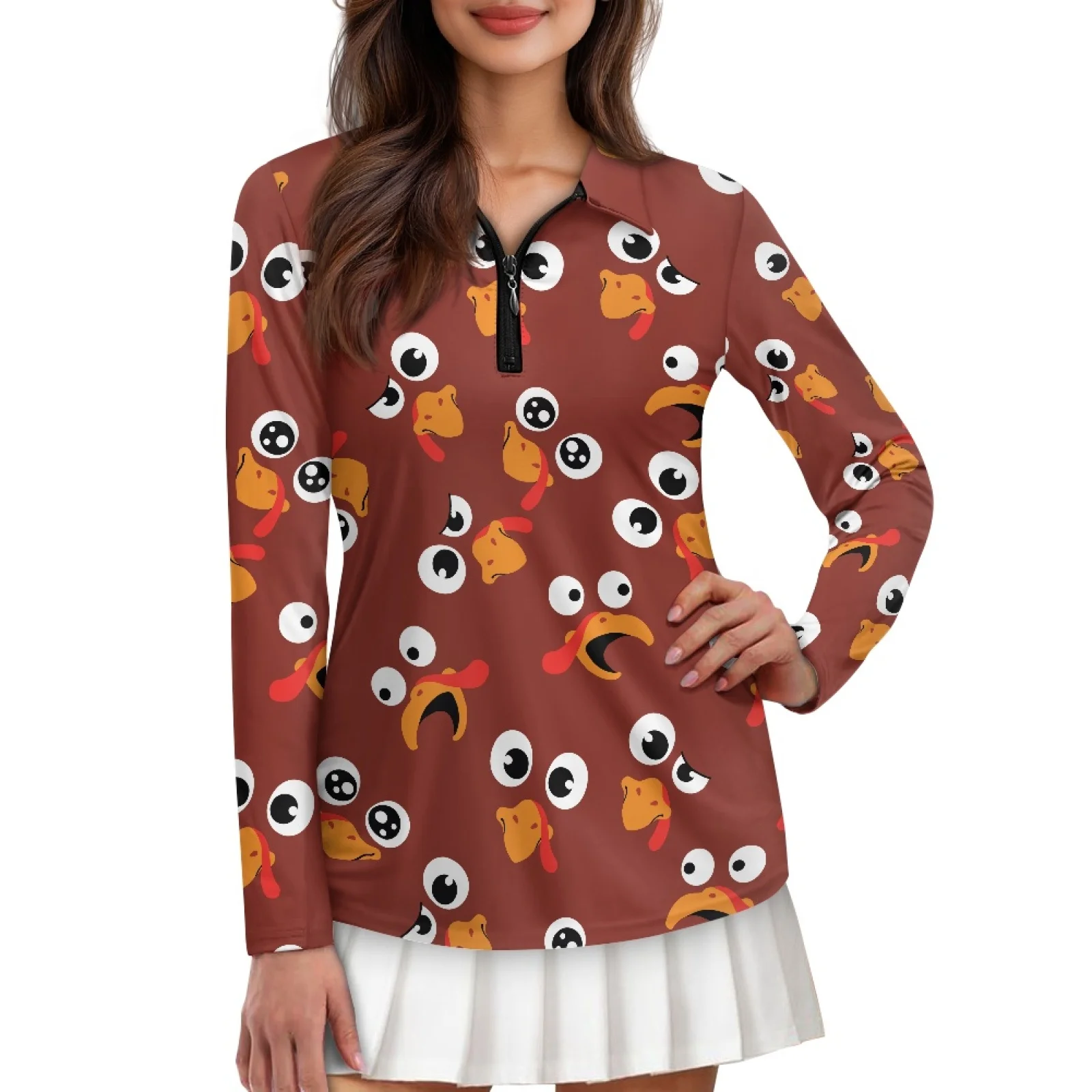 PENSTROLL Turkey Pattern Womens Quick Dry Polo Shirts Stretchy Women's Athletic Polo Shirt for Winter