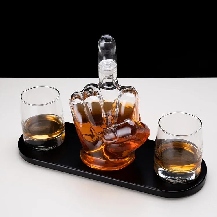 Glass Wine Bottle Decanter Middle Finger Shape Bottle Glass Whiskey Decanter And Glasses Sets