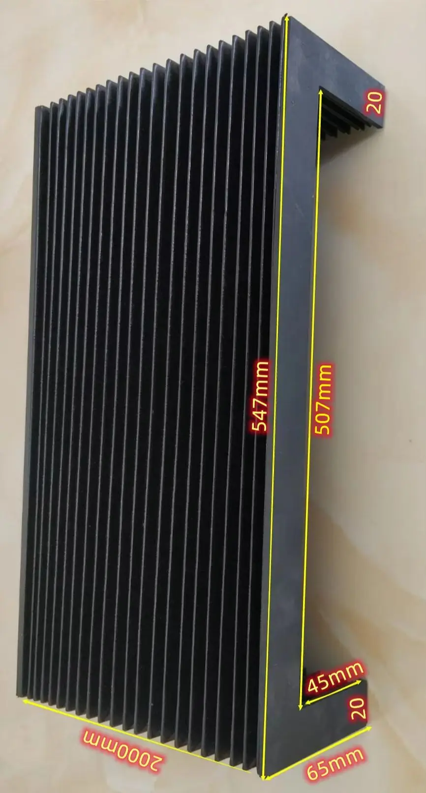 U shape machine bellows dust cover,inner: 507mm x 45mm, outer: 547mm x 65mm, Lmax 2000mm