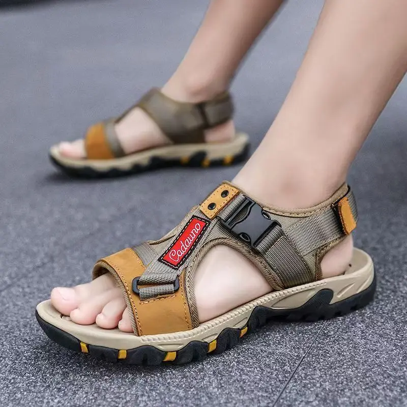2026 New Men Big Size One Word Velcro Beach Sandals Summer Soft Sole Non Slip Anti Odor Fashionable Casual Sports Sandals