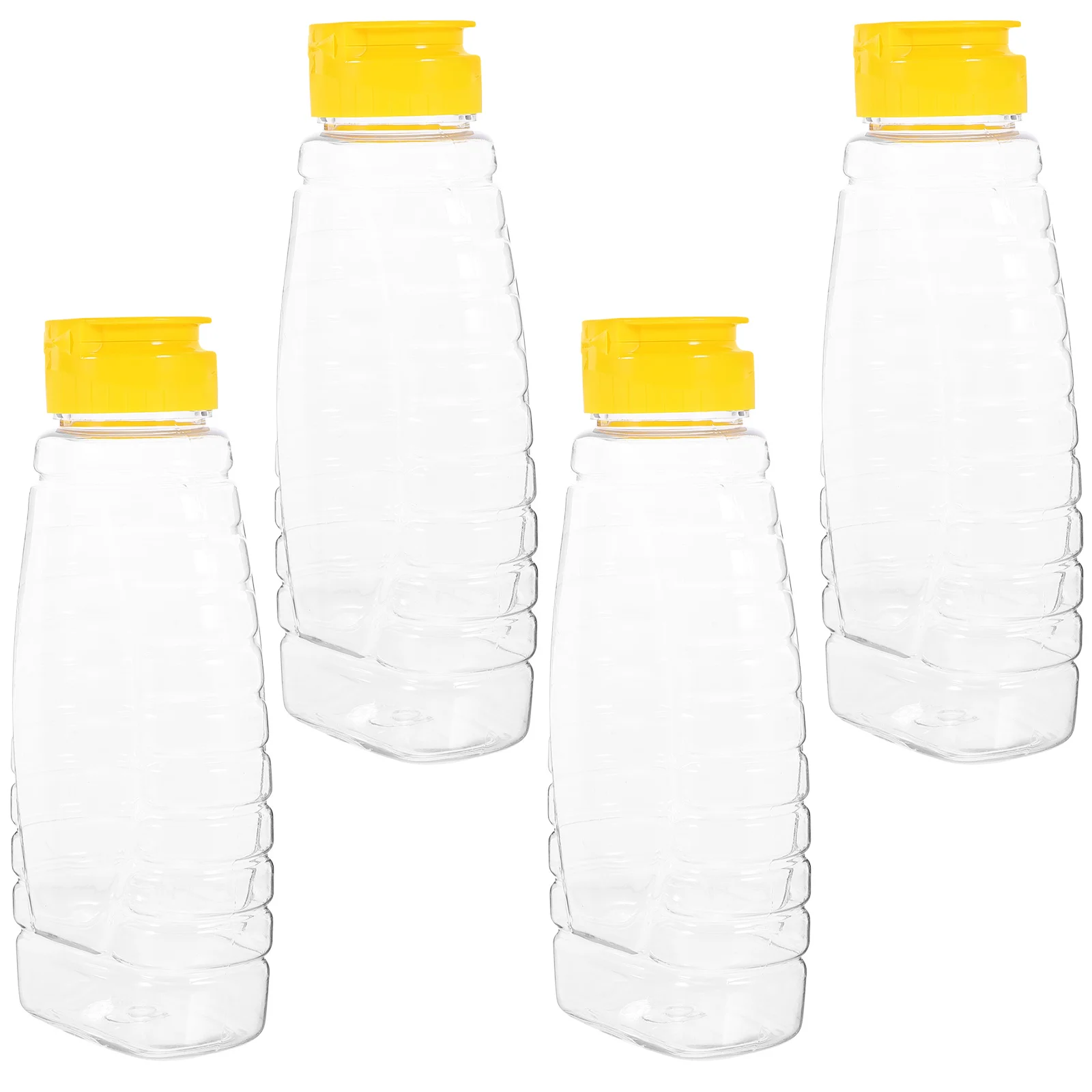 4 pçs garrafa de mel plástico transparente reutilizável tampa compacta selada para casa churrasco molho geléia salada molho recipiente 500g capacidade