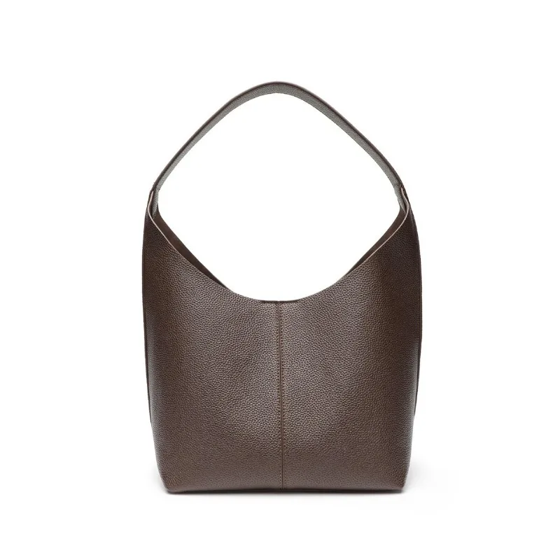 

New online celebrity product - women's bag. Leather handbag with grain effect, with a shoulder strap and bucket shape.