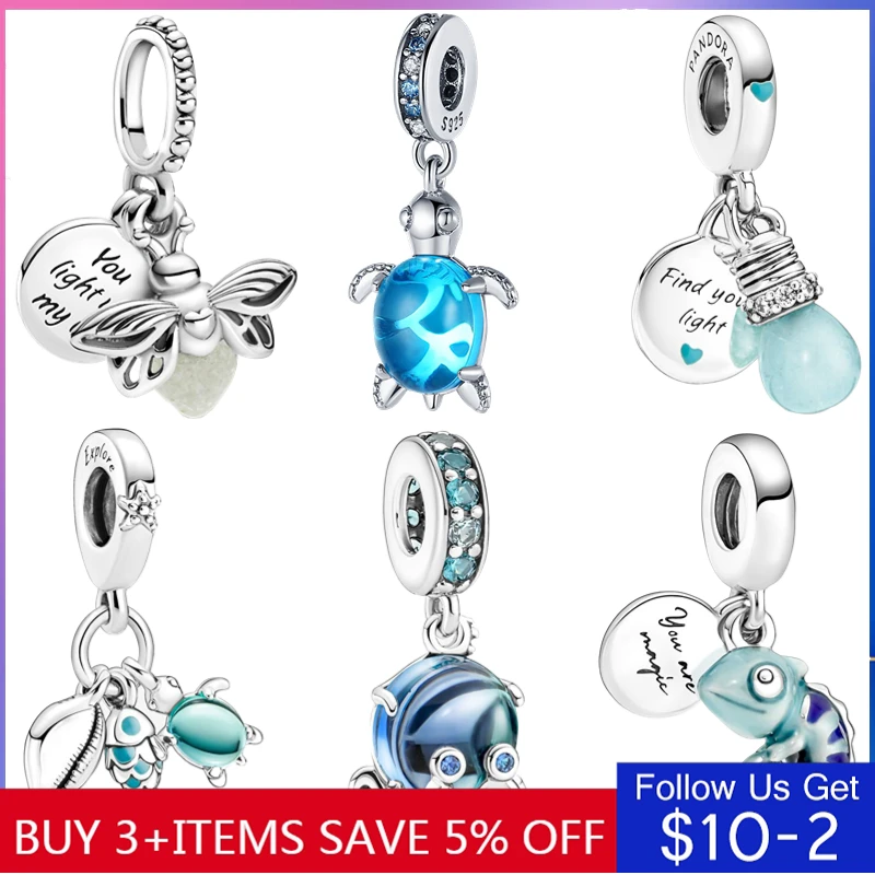 

Real 100% 925 Sterling Silver Sea Turtle Chameleon Luminous Firefly Charms Beads Fit Pandora Original Bracelet Jewelry Making