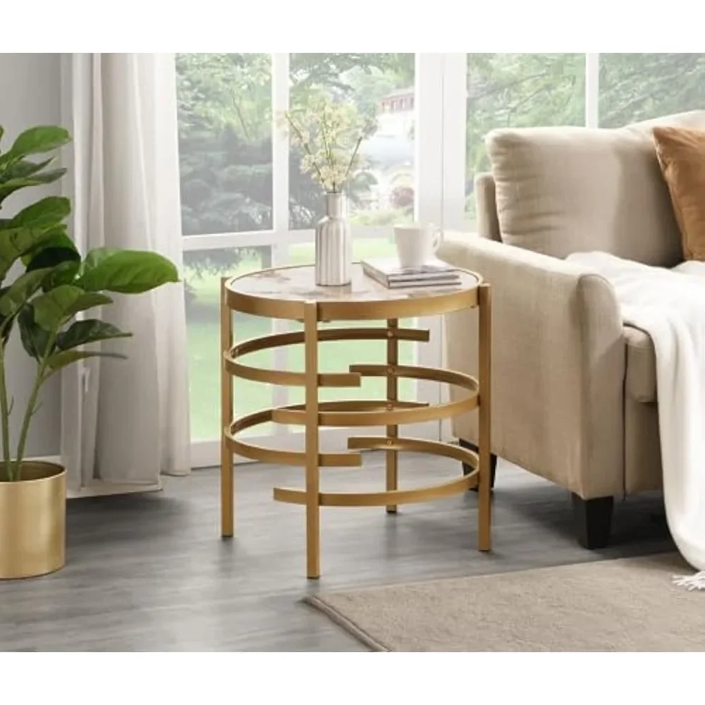 Modern Metal End Table round Tray Top 2-Tier Sofa Side Table with Storage Shelf for Living Room,Customized