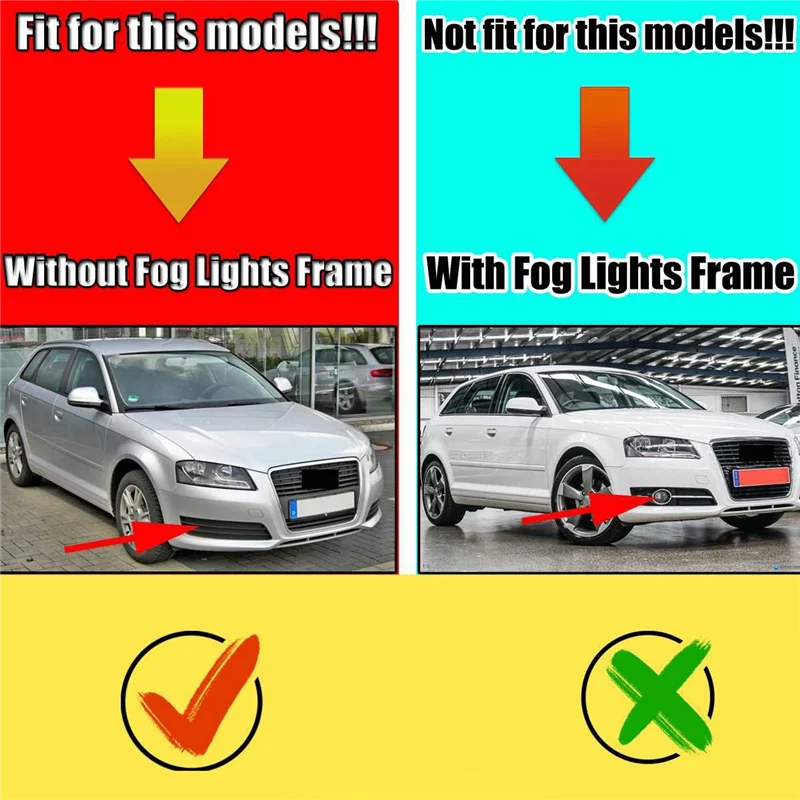 

WF-Black Car Front Bumper Fog Light Mesh Grille Replacement For A3 8P 2009-2013 Fog Lamp Honeycomb Cover 8P0807681 8P080768