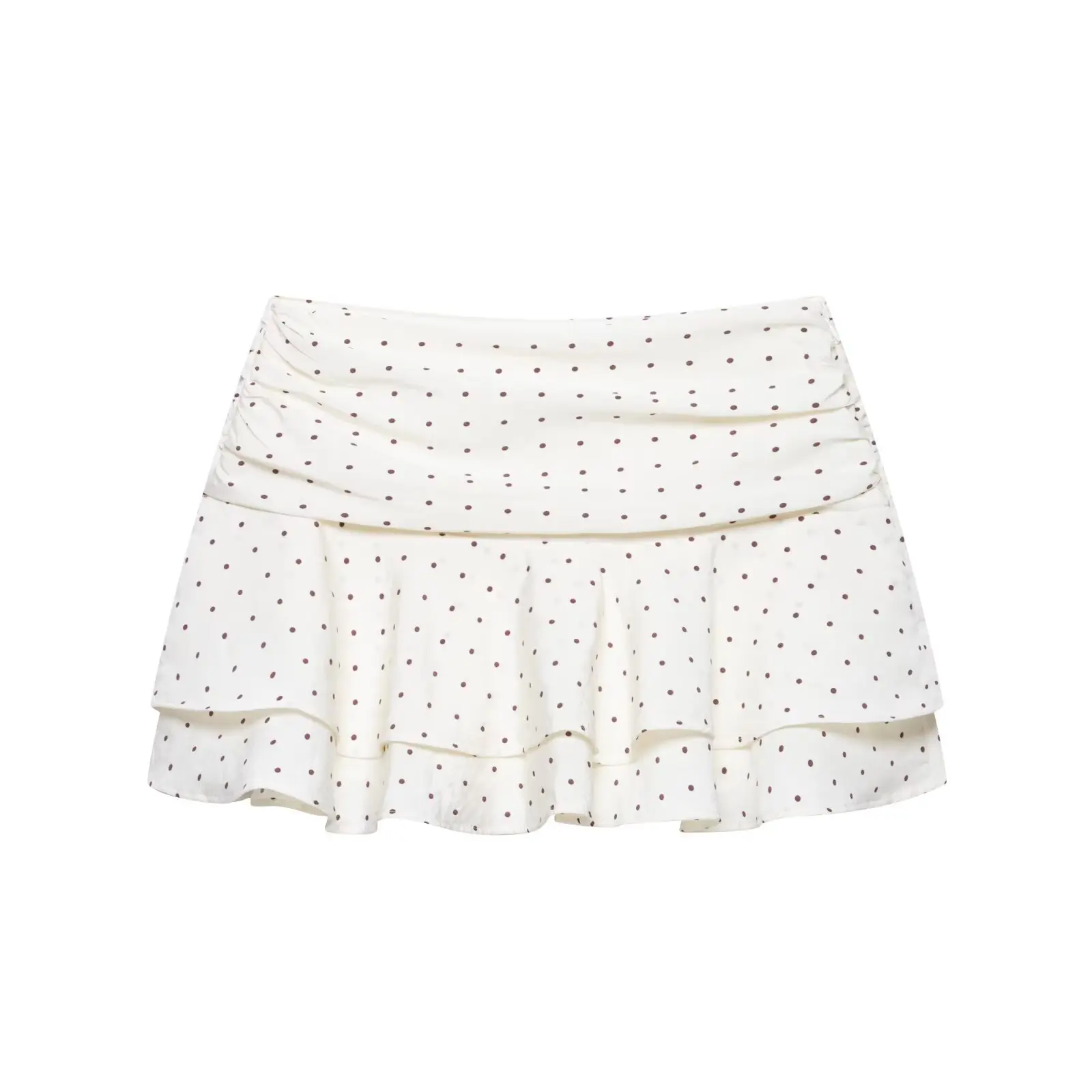 French Retro Polka Dot Print Ruffled Mini Skirt Women Summer Cute Ruched High Waist Tiered Short Skirts Chiffon Beach Bottoms