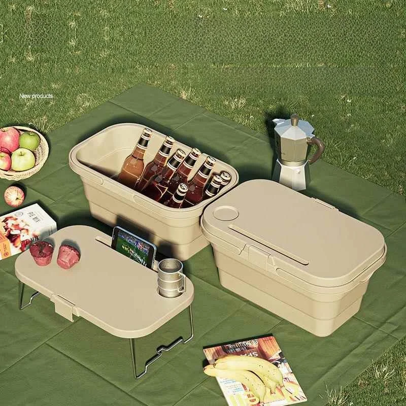 

Outdoor Picnic Basket Handheld Storage Box Large Capacity Foldable Spring Trip Basket Barbecue Basket Table Foldable 007 Stack