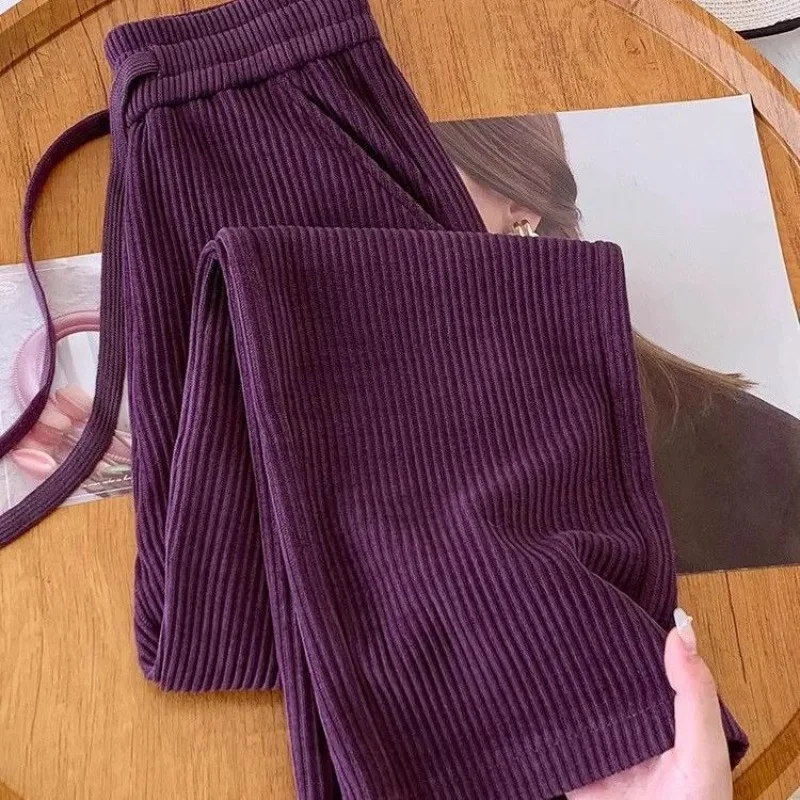 Korean Corduroy Harlan Pants Women's 2025 Autumn/Winter New High Waist Loose Elegant Casual All-Match Ladies Pants Female Pants