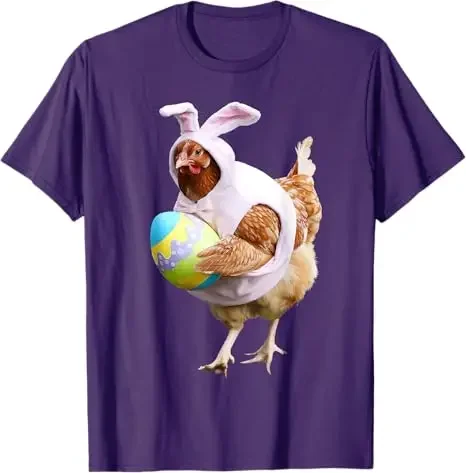 Happy Easter Chicken Bunnies Fun Eggs Farm T-Shirt Chicken Wearing Bunny Costume Ears Graphic Y2k Top Cool Streetwear Saying Tee