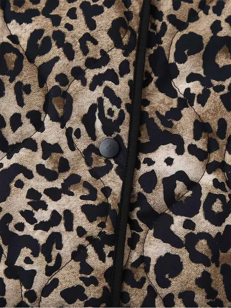 TRAF2024 European and American style autumn new fashion all-match women\'s clothing leopard print cotton jacket coat