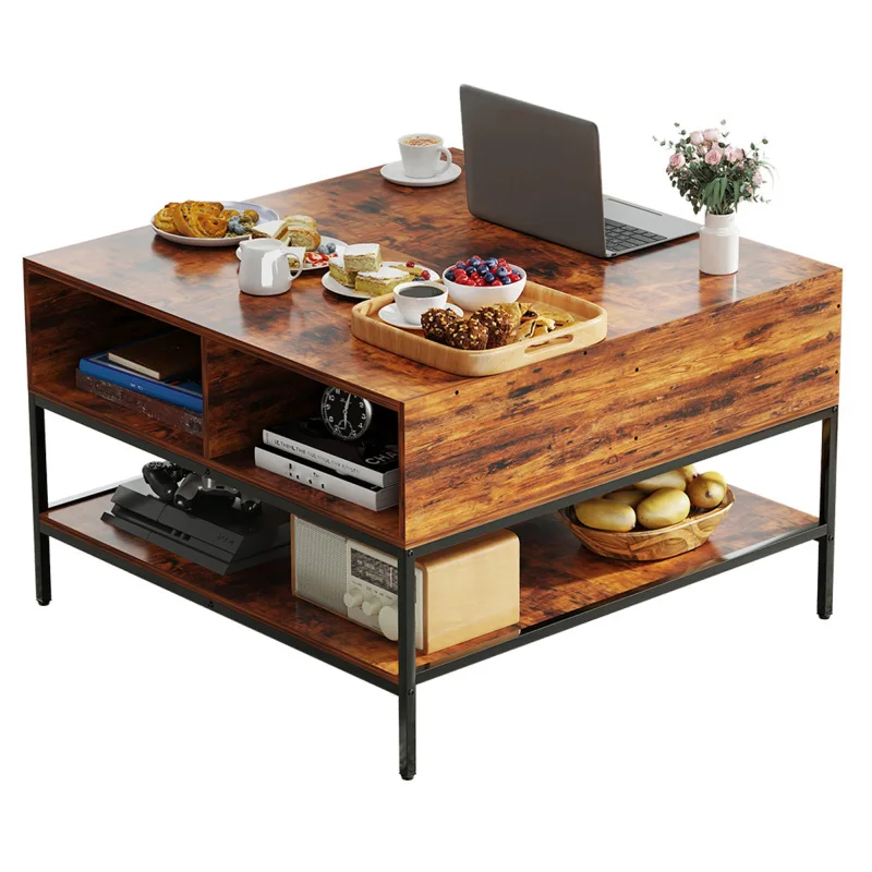 Flip Top Coffee With Storage Dark Walnut Black Metal 31 Lift Top W/Hidden Compartment Easy Assembly Living Room Table