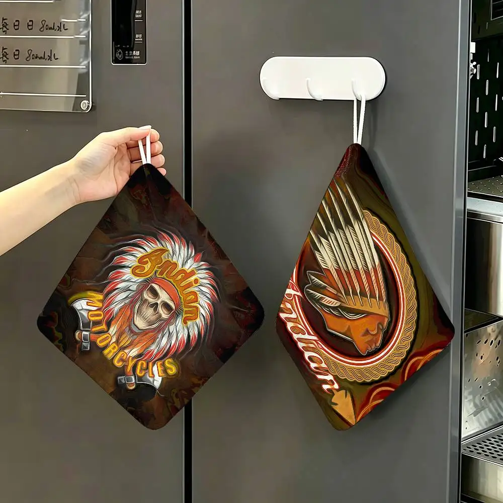 I-Indian Motorcycle Household Hanging Towel, Polyester Cotton Hand Wiping Towel, Sturdy for Bathroom Bedroom