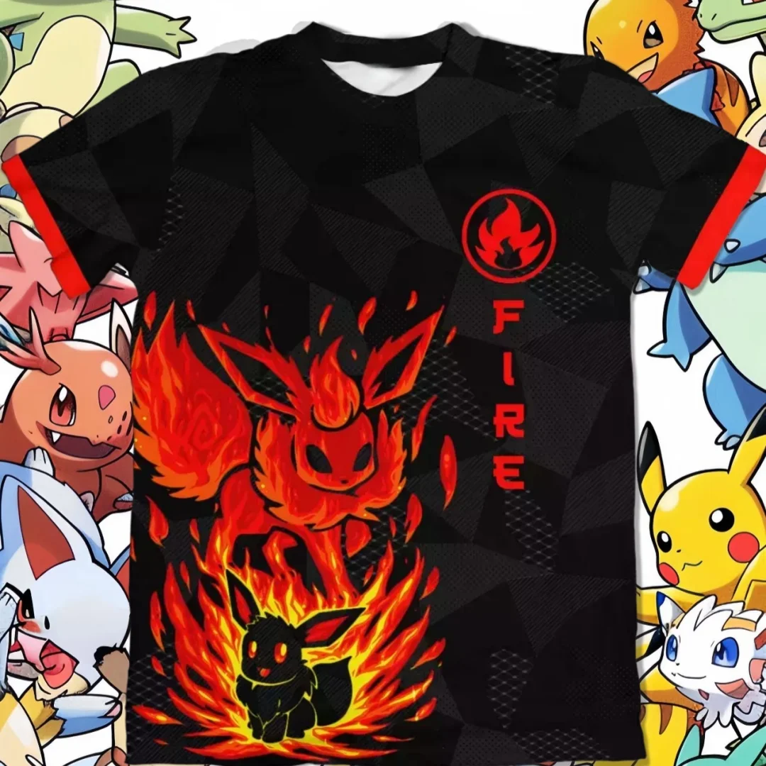 

2026 Лидер продаж, рубашка с короткими рукавами Pokémon и быстросохнущим 3D-принтом Пикачу, мужская рубашка, детский топ