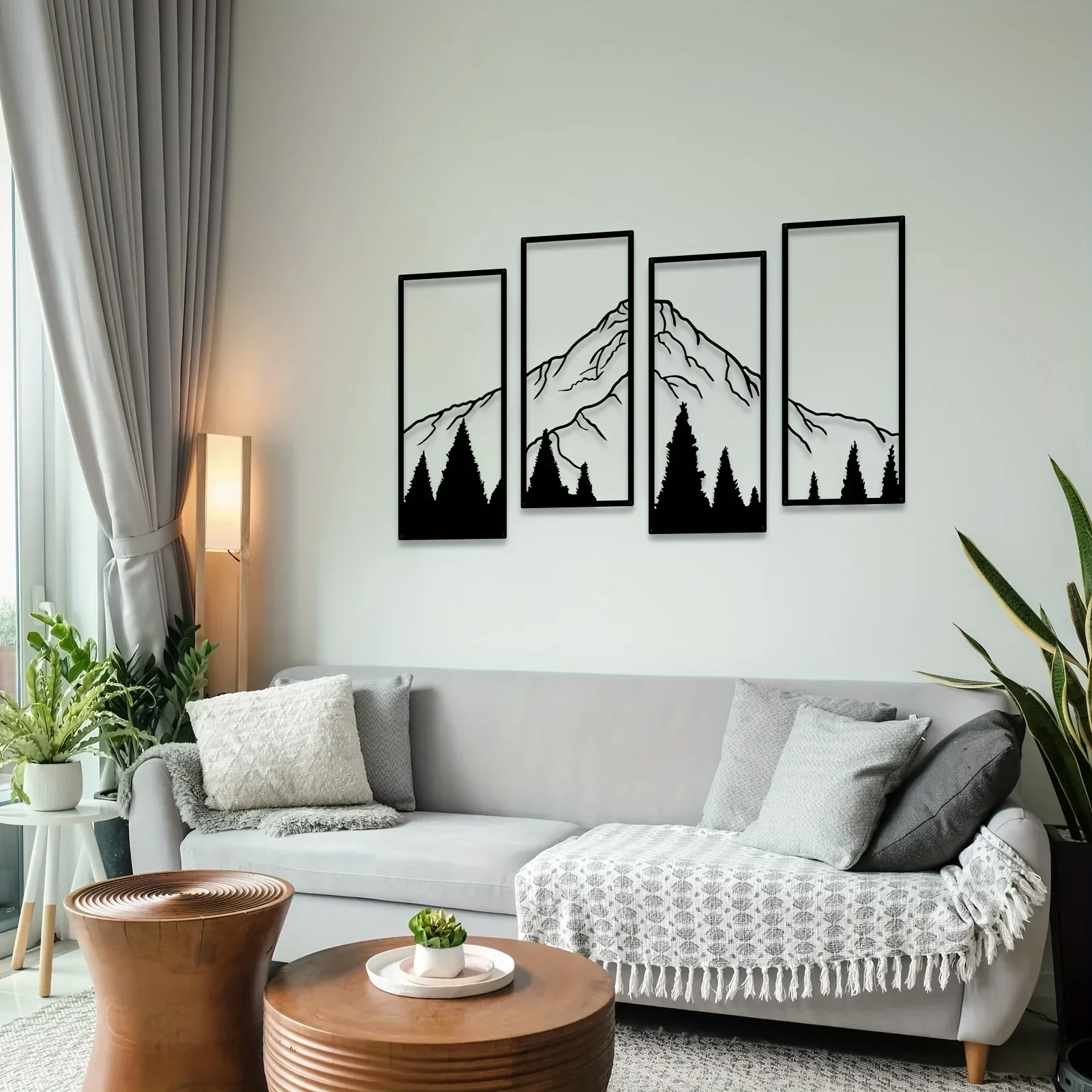 

CIFBUY Decoration 4pcs Minimalist Metal Mountain Home Decor Square Sculpture Home Office, Living Room, Bedroom Unique Wall Art D