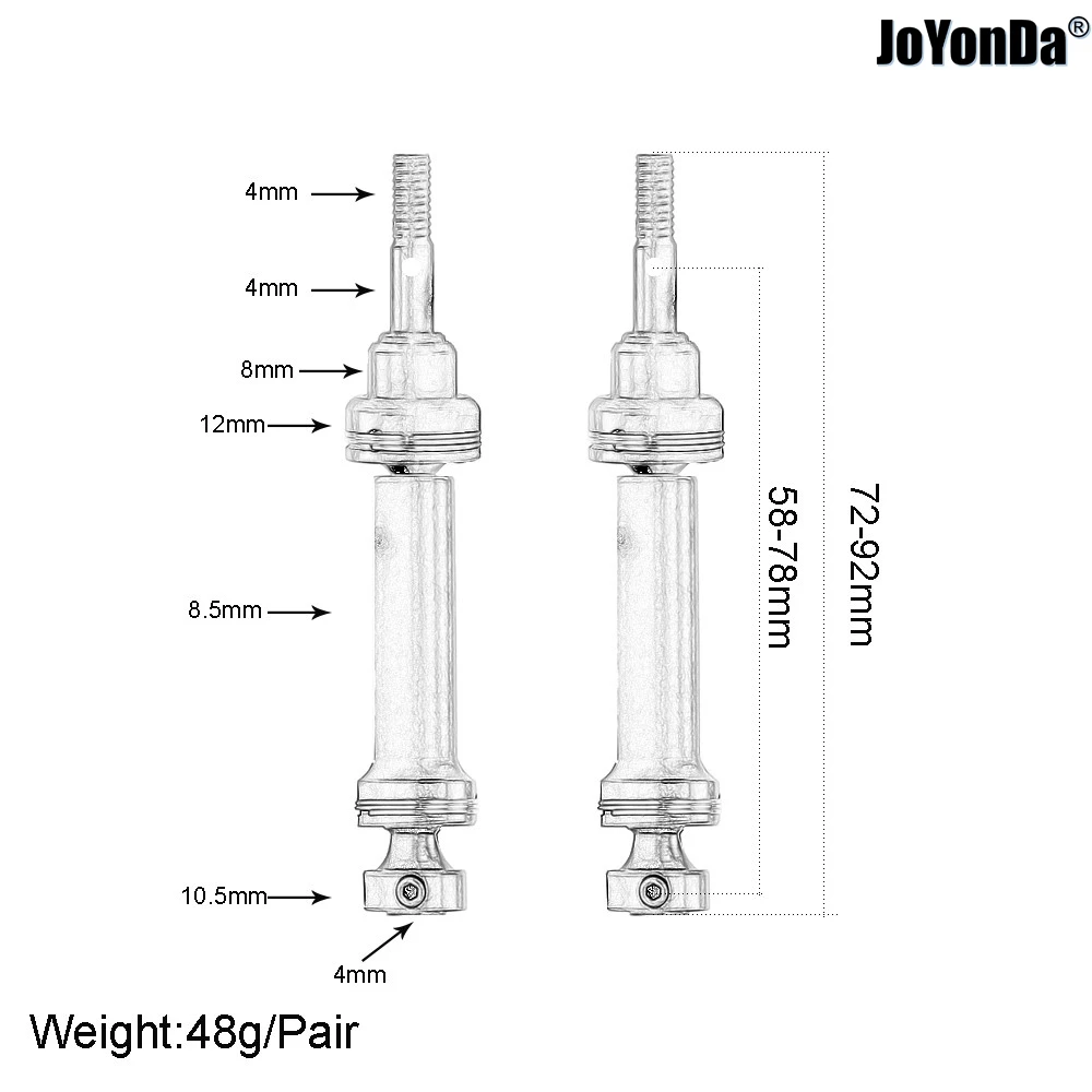 #7051 Steel Left & Right Driveshaft Assembly 2pcs for RC Traxxas 1/16 Slash 4WD 70054-1 Electric