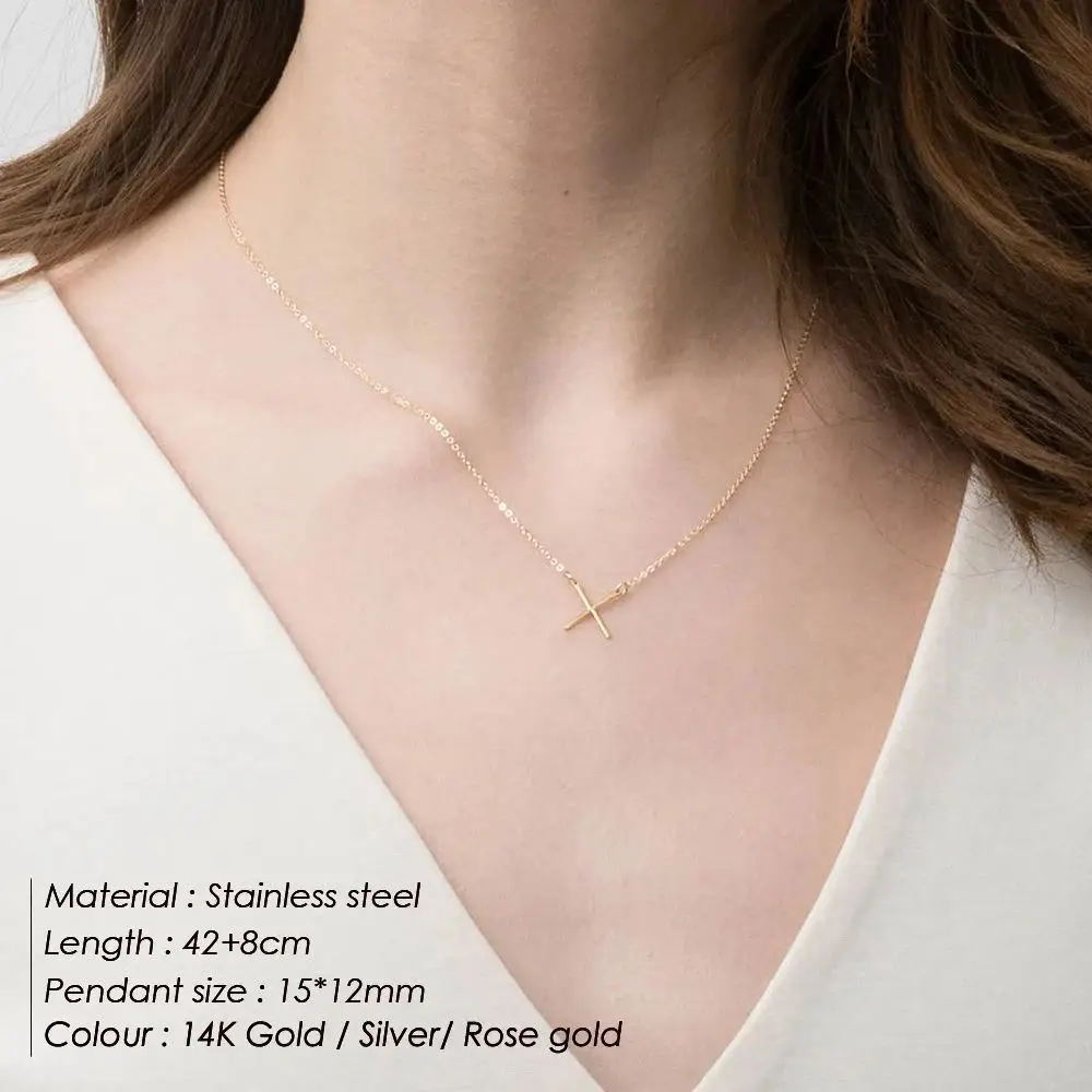 Visunion 10PCS Punk gold color Stainless Steel Necklace Women Stylish X Shape Pendant Simple Thin for Fashion Jewelry