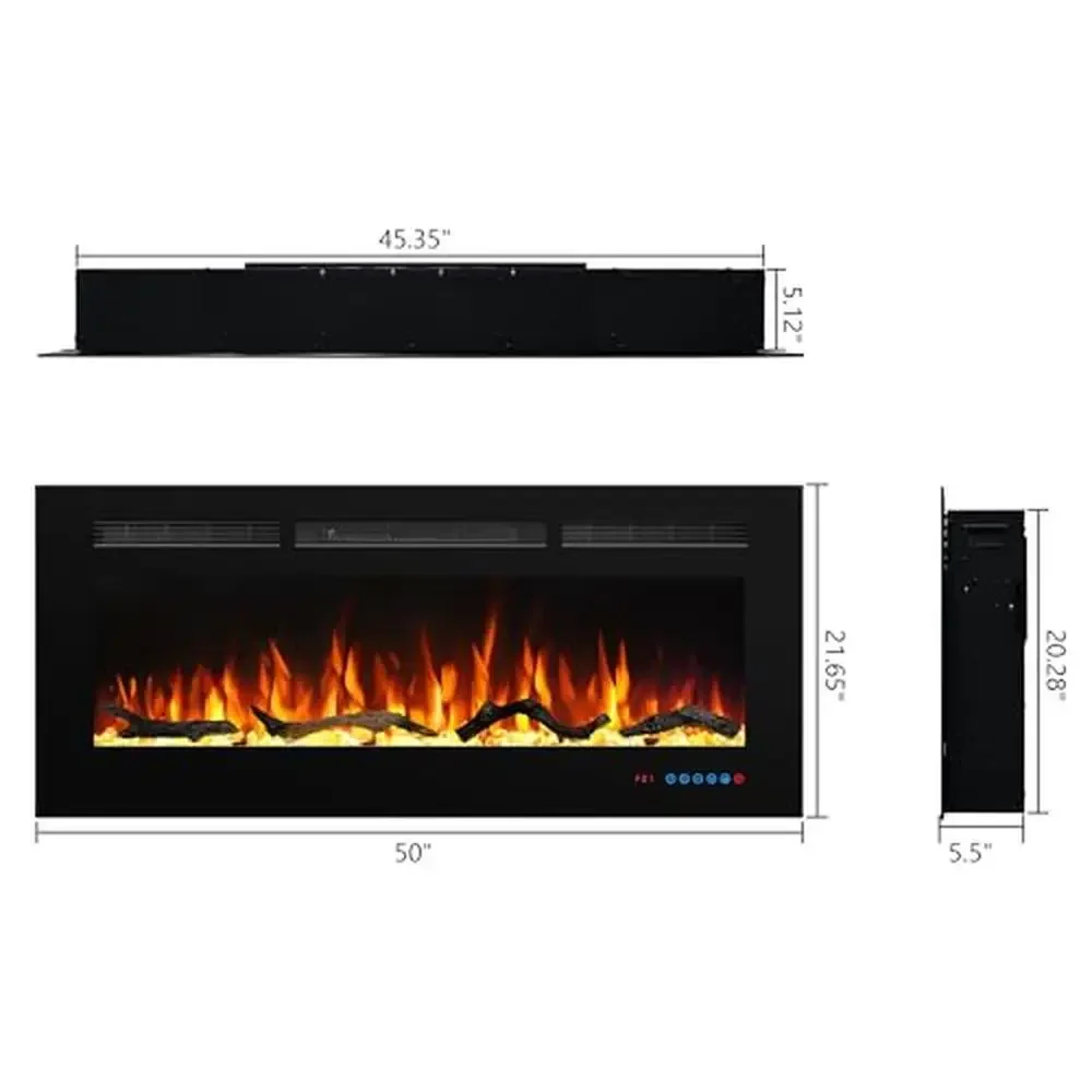 Smart WiFi Recessed Electric Fireplace Heater Touch Screen 50