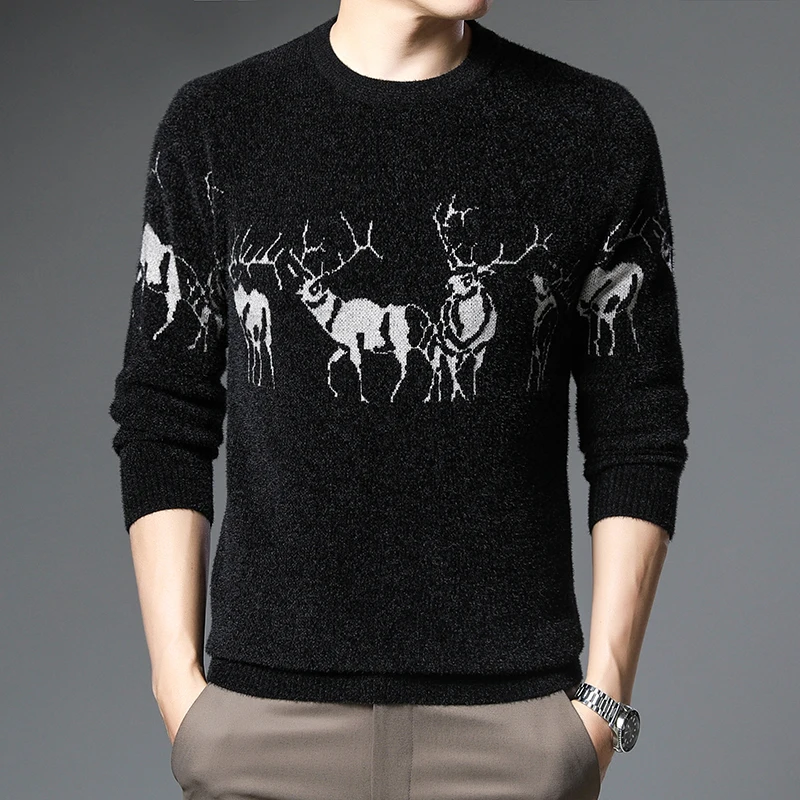 

Spring Autumn New Vintage Sweaters Slim Fit Mens Knitted Sweater Men Deer Pullover Harajuku Sweater Men Tops