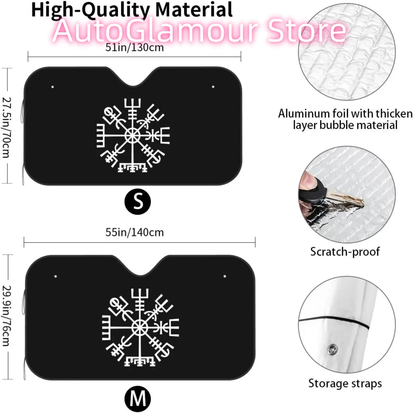 الفايكنج رمز الشمال البوصلة سيارة الشمس الظل نافذة أمامية ظلة لمعظم السيدان SUV شاحنة كتل الأشعة فوق البنفسجية يبقي السيارة باردة #3