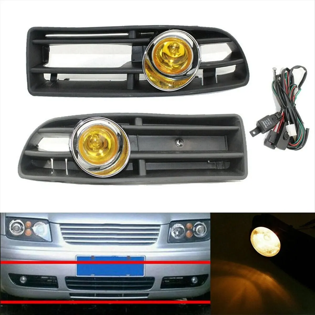 

Front Fog Lamp Assembly with Switch Harness for VW Jetta MK4 98-04 Main in Car Light