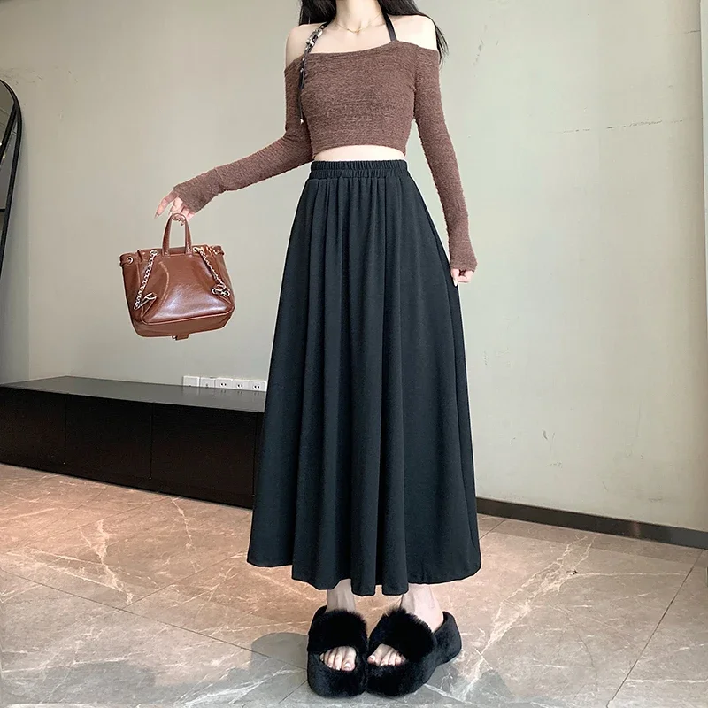 2024 autumn winter new high-waisted A-line long skirt casual Harajuku