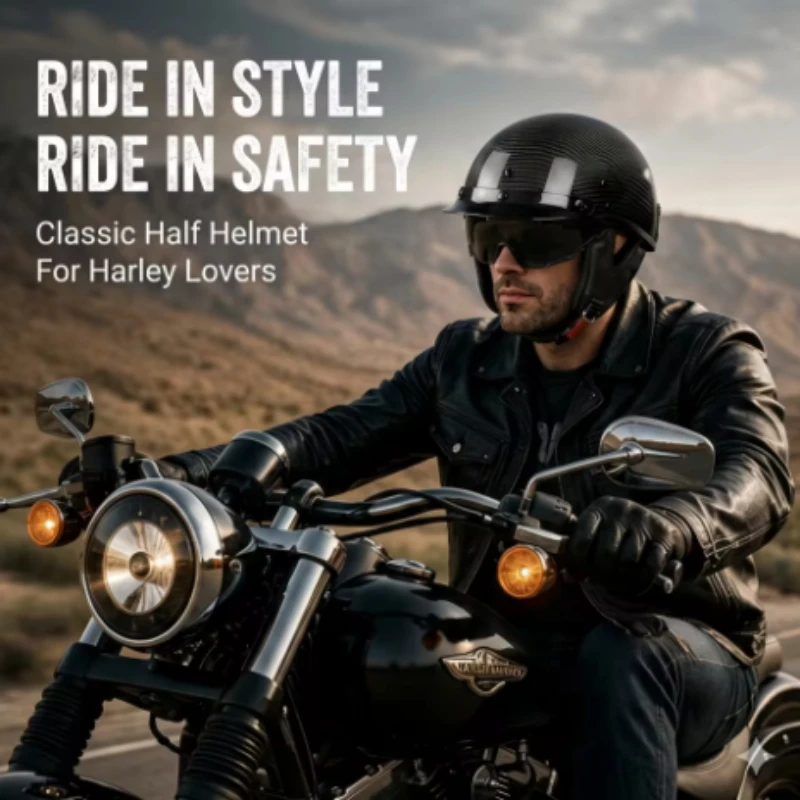 2026 Serpentine 12K Carbon Fiber Helmet Men's Motorcycle Vintage Half Helmet Halley Cruiser American Helmet DOT Certified Summer
