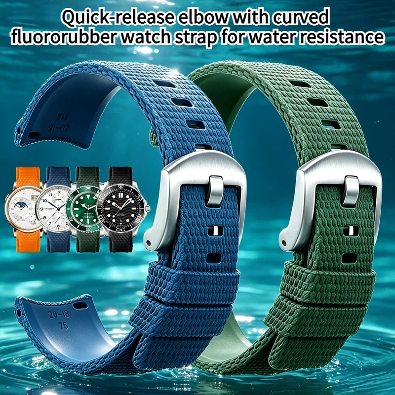 Curved arc-shaped fluororubber watch strap men for originalA. Lange & Söhne Rolex OMEGA SEAMASTER 3/600m 215 SPEEDMASTER 310 IWC