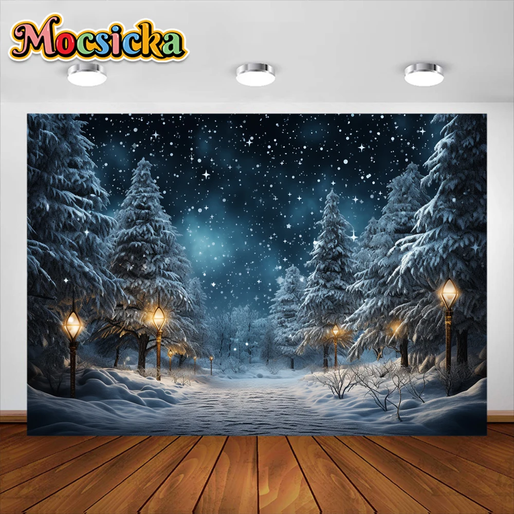 Mocsicka Christmas Dream Castle Background Xmas Tree Children Baby Portrait Indoor Photography Backdrop Decoration Studio Banner