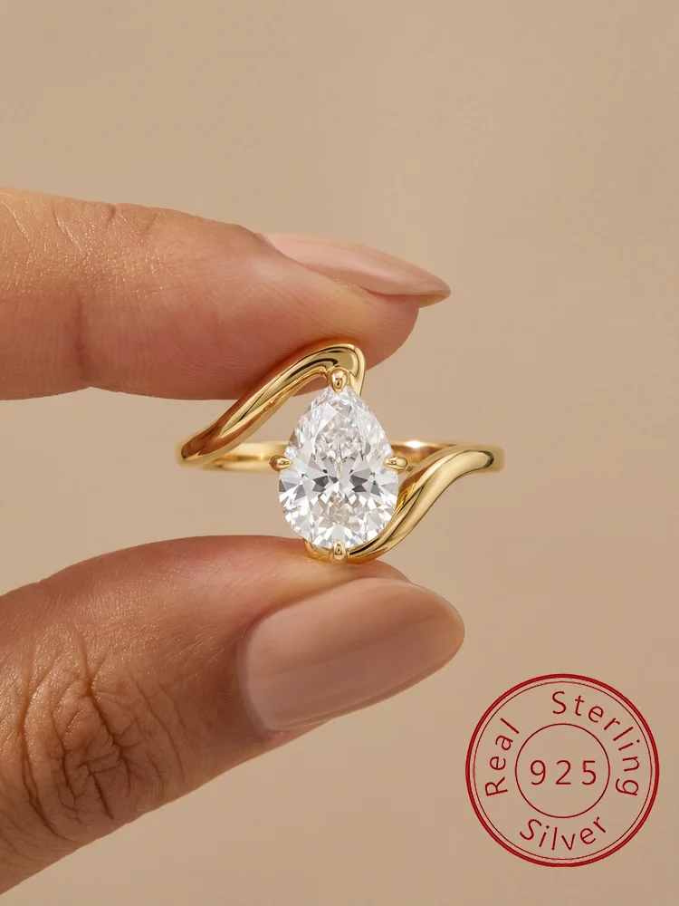 

925 Sterling Silver Simple Fashion Water Droplet Zircon Ring For Women Engagement Wedding Luxury High Quality Fine Jewelry