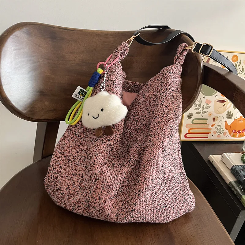 

Осень и зима новая корейская Sle дымчатая розовая шерстяная твидовая сумка на плечо ретро ленивая повседневная простая сумка большой вместимости повседневная