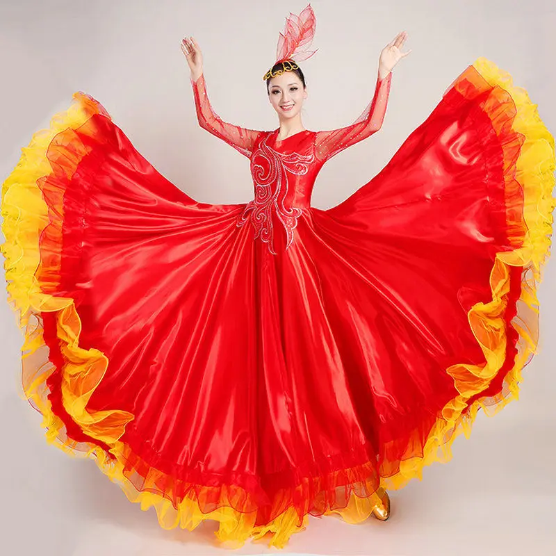 

New Red Opening Dance Dress Spanish Big Swing Dress Female Embroidery Transition Color Stage Performance Nation Dance Costume